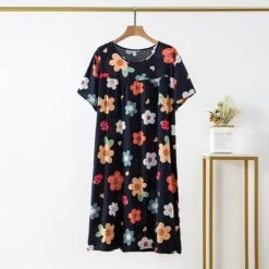 Cotton Silk Nightdress Women's Summer Thin Section Large Size Cartoon Short-sleeved Pajamas Artificial Cotton Long Dress Outerwear Home Service -Slay Clothing Shop a830db57 3325 4ce0 8e13 5037dca33d8e