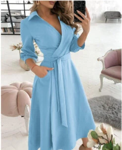 Women's Work Dress Formal Dress Wrap Dress Midi Dress Letter Printing Butterfly Print Big Wave Point Long Sleeve Graphic Lace Up Summer Spring Shirt Collar Fashion Winter Dress Office Fall Dress 2023 -Slay Clothing Shop a9706f0d 9e82 4dfd b2e7 88f0291a362a