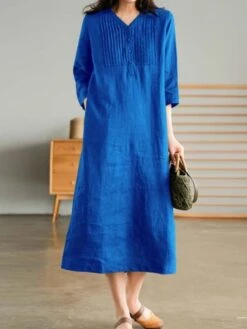 Women's Casual Dress Cotton Linen Dress White Dress Midi Dress Bamboo Fashion Modern Daily Vacation V Neck Ruched Patchwork Half Sleeve Summer Spring Fall 2023 Regular Fit White Blue Orange Plain M L -Slay Clothing Shop aad224d2 fd32 49e7 9b09 ed3bdc297cb0