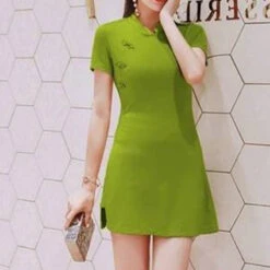 Women's Casual Dress Cheongsam Dress Mini Dress Black Green Short Sleeve Pure Color Split Summer Spring Stand Collar Elegant 2023 S M L XL XXL -Slay Clothing Shop aae9e8c6 a484 47fc b44a bdacd461c12c