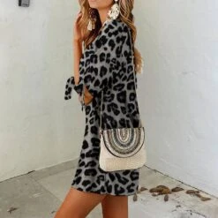 Women's Print Dress Leopard Print Crew Neck Mini Dress Basic Daily Short Sleeve Regular Fit Khaki Grey Summer S M L XL 2XL -Slay Clothing Shop ab12982c 7715 414c bdaf 73be0a9520da