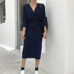 Women's Shirt Dress Wrap Dress Midi Dress Brown Dark Blue Beige Long Sleeve Pure Color Lace Summer Spring Deep V Elegant Winter Dress Fall Dress Loose Fit 2023 S M L XL -Slay Clothing Shop abb961da 586f 47f7 9255 45aaec558531