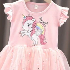 Kids Little Girls' Dress Unicorn A Line Dress Daily Holiday Mesh Print Blue Pink Knee-length Short Sleeve Princess Sweet Dresses Spring Summer Regular Fit 2-8 Years -Slay Clothing Shop ac490104 6668 438b 87ee f2548939256a