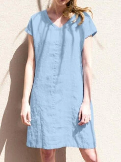 Women's Casual Dress Shift Dress Summer Dress Plain Loose V Neck Mini Dress Active Basic Outdoor Street Short Sleeve Loose Fit Brown Green Dark Blue Summer Spring S M L XL XXL -Slay Clothing Shop af0d1634 2caa 4414 866a aced8075180d