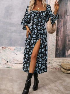 Women's Long Dress Maxi Dress Casual Dress Floral Dress Floral Casual Daily Holiday Vacation Split Print Long Sleeve Square Neck Dress Regular Fit White Blue Purple Summer Spring S M L XL -Slay Clothing Shop af48493f de49 4010 9c7a f6f94fd36612