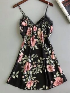 Women's Pajamas Nightgown Nightshirt Dress Flower Fashion Casual Soft Home Daily Bed Satin Breathable Straps Sleeveless Chest Pads Removable Pad Summer Spring Black Pink -Slay Clothing Shop af7f46d4 bcba 4f9e a49b a81a23ea9526