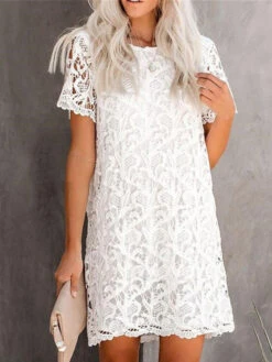 Women's Work Dress White Dress Semi Formal Dress Elegant Mini Dress With Sleeve Crew Neck Short Sleeve Plain Loose Fit White Summer Spring S M L XL XXL -Slay Clothing Shop af7f75b6 f72a 4b33 8b2f f9cbbdd68070