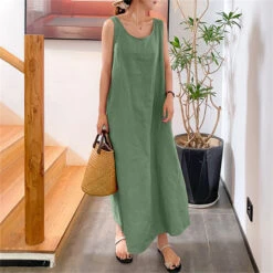 Women's Casual Dress Cotton Summer Dress Maxi Dress Linen Pocket Basic Casual Daily Crew Neck Sleeveless Summer Spring Yellow Pink Pure Color -Slay Clothing Shop b002a444 bc39 4ab6 bb26 687a5d985451