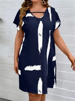 Women‘s Plus Size Curve Casual Dress T Shirt Dress Tee Dress Shift Dress Graphic Midi Dress Short Sleeve Print V Neck Fashion Outdoor Dark Blue Summer Spring L XL XXL 3XL 4XL -Slay Clothing Shop b00d59c5 3ad5 4557 b187 22820d383f1f