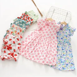 Kids Girls' Dress Floral Dress Floral Short Sleeve Casual Active Daily Cotton Above Knee Casual Dress A Line Dress Floral Dress Summer Spring 2-12 Years Light Green Pink Wine