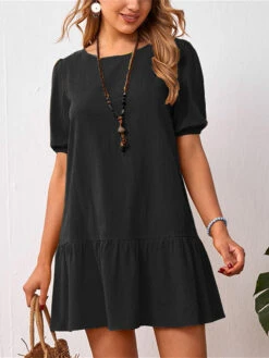 Women's Casual Dress Cotton Linen Dress A Line Dress Mini Dress Cotton Blend Basic Casual Outdoor Daily Crew Neck Ruched Short Sleeve Summer Spring 2023 Loose Fit Black Yellow Sky Blue Plain S M L XL -Slay Clothing Shop b144bebe f069 41e6 b2a2 7a74721e5949