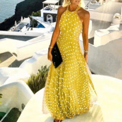 Women's Casual Dress Swing Dress Polka Dot Dress Long Dress Maxi Dress Chiffon Dress Pleated Green Black Blue Sleeveless Print Spring Summer Halter Neck Vacation Beach Daily 2023 S M L XL -Slay Clothing Shop b3d3556c 56d7 48ad b614 6b0c0478f525