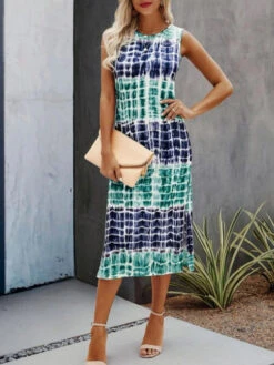 Women's Tank Dress Summer Dress Plaid Tie Dye Print Split Crew Neck Midi Dress Fashion Streetwear Outdoor Daily Sleeveless Regular Fit Yellow Red Blue Summer Spring S M L XL XXL -Slay Clothing Shop b3fd0a97 ebad 4f03 8e9d ac45c0fa80b9