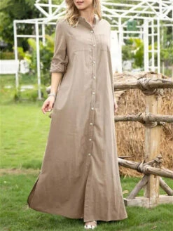 Women's Shirt Dress Cotton Linen Dress Casual Dress Maxi Long Dress Cotton And Linen Casual Outdoor Daily Vacation Shirt Collar Button Long Sleeve Summer Spring Fall 2023 Loose Fit Wine Navy Blue -Slay Clothing Shop b457e9d4 a2d6 484a 80f3 969aea2958dc
