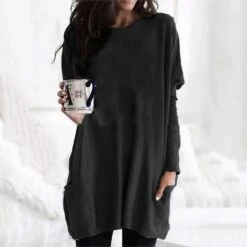 Women's Plus Size Shirt Tunic T Shirt Dress Tunic Shirts Solid Colored Daily Basic Long Sleeve Round Neck Black Fall Fall & Winter