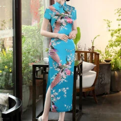 Women's Cheongsam Floral Mandarin Collar Chinoiserie Dress Long Dress Maxi Dress Light Pink Black Blue Short Sleeve Spring Summer Weekend S M L XL XXL 3XL 4XL 5XL 6XL