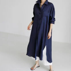 Women's Cotton Linen Dress Casual Dress Swing Dress Maxi Long Dress Cotton Blend Stylish Casual Winter Dress Daily Holiday Shirt Collar Button Pocket Long Sleeve Summer Spring Fall 2022 Loose Fit -Slay Clothing Shop b6ef8831 ab90 4590 aa8e 7e2c858555bc