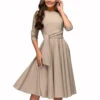 Women's Wedding Guest Dress Swing Dress A Line Dress Midi Dress Navy Blue Green Beige Half Sleeve Pure Color Lace Up Summer Spring Crew Neck Work Party Vacation 2023 S M L XL XXL