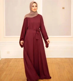 Women's Casual Dress Swing Dress Kaftan Dress Long Dress Maxi Dress Dark Brown Wine Black Long Sleeve Pure Color With Belt Winter Fall Spring Crew Neck Muslim Winter Dress Daily Vacation Loose Fit -Slay Clothing Shop b7cad990 82fa 4bca b405 365c30d3da40