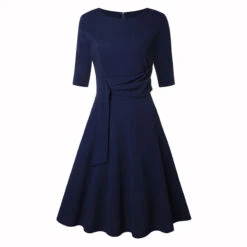 Women's Wedding Guest Dress Swing Dress A Line Dress Midi Dress Navy Blue Green Beige Half Sleeve Pure Color Lace Up Summer Spring Crew Neck Work Party Vacation 2023 S M L XL XXL -Slay Clothing Shop b7ce42e3 21e3 4a13 afa6 46bf44c1d43d