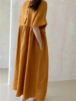 Women's Casual Dress Cotton Linen Dress Tiered Dress Maxi Long Dress Linen / Cotton Blend Daily Casual Outdoor Home Daily Crew Neck Pocket Short Sleeve Summer Spring 2023 Loose Fit Yellow Pink Plain -Slay Clothing Shop b974f8cb f944 4388 b6ef e5b240569793