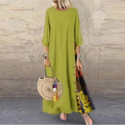 Women's Casual Dress Cotton Linen Dress Swing Dress Maxi Long Dress Print Bohemia Casual Daily Crew Neck Long Sleeve Summer Spring Fall Black Yellow Floral -Slay Clothing Shop b98bc8a1 3b5d 4b11 b5ce bec1f6653e8c