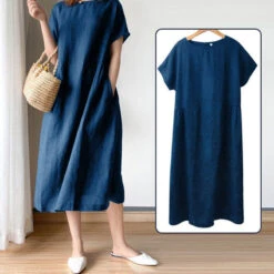 Women's Casual Dress Shift Dress Midi Dress Pink Navy Blue Blue Short Sleeve Pure Color Pocket Spring Summer Crew Neck Basic Daily Weekend Spring Dress -Slay Clothing Shop bbf72f52 bbc6 4981 9799 3d291880d29d