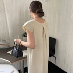 Women's Summer New Style French Style Gentle Wind Design Sense Open Back Loose Slim Ice Silk Knitted Dress Maternity Dress Chic Minimalist Round Neck Loose Casual Sleeveless Dress -Slay Clothing Shop bc134ba3 100c 4a12 9d03 f103e2e3a9e9
