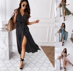 Women's Long Dress Maxi Dress Casual Dress Wrap Dress Summer Dress Polka Dot Fashion Casual Daily Holiday Vacation Drawstring Print Short Sleeve V Neck Dress Loose Fit Black Pink Blue Summer Spring S -Slay Clothing Shop bc580961 bce5 4030 b907 6233bae9be08