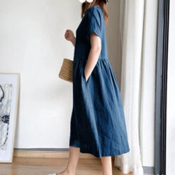 Women's Casual Dress Shift Dress Midi Dress Pink Navy Blue Blue Short Sleeve Pure Color Pocket Spring Summer Crew Neck Basic Daily Weekend Spring Dress -Slay Clothing Shop bce257f0 1ac4 4e80 95b8 ca89464487c0