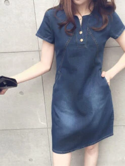 Women's Denim Dress Casual Dress Midi Dress Denim Fashion Casual Outdoor Daily V Neck Button Pocket Short Sleeve Summer Spring -Slay Clothing Shop bdcf0540 7e36 4280 83f1 7ae2ed0e6525