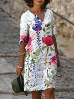 Women's Casual Dress Shift Dress Summer Dress Floral Butterfly Print Split Neck Midi Dress Fashion Modern Outdoor Daily Half Sleeve Regular Fit White Pink Red Summer Spring S M L XL XXL -Slay Clothing Shop be926bd0 2656 45dd b333 d5d511190902