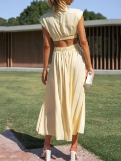 Women's Prom Dress Party Dress Wedding Guest Dress Long Dress Maxi Dress Black Yellow Red Sleeveless Pure Color Pleated Summer Spring Fall Stand Collar Fashion Evening Party Wedding Guest Vacation -Slay Clothing Shop bf0bfe16 96e9 4ea6 8430 06f9844b14c7
