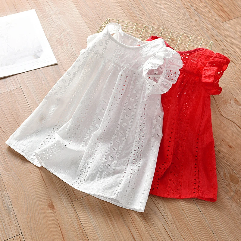 Kids Girls' Dress Floral Sleeveless Outdoor Casual Ruched Hollow Out Daily Casual Cotton Casual Dress Loose Summer Spring 2-8 Years White Red 2 Kids Girls' Dress Floral Sleeveless Outdoor Casual Ruched Hollow Out Daily Casual Cotton Casual Dress Loose Summer Spring 2-8 Years White Red - Image 2