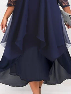 Women's Plus Size Work Dress Chiffon Dress Swing Dress Solid Color Long Dress Maxi Dress 3/4 Length Sleeve Lace Layered V Neck Fashion Outdoor Wine Dark Blue Summer Spring L XL XXL 3XL 4XL -Slay Clothing Shop c080f4b6 4bfd 4456 a1be 64bf1aad23b8