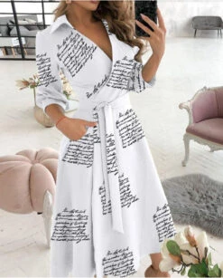 Women's Work Dress Formal Dress Wrap Dress Midi Dress Letter Printing Butterfly Print Big Wave Point Long Sleeve Graphic Lace Up Summer Spring Shirt Collar Fashion Winter Dress Office Fall Dress 2023 -Slay Clothing Shop c18c407c fad1 424c 8903 d46e907ac313