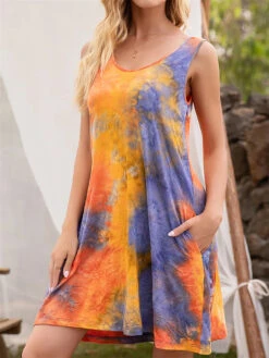 Women's Casual Dress Tank Dress Summer Dress Tie Dye Pocket Print Crew Neck Mini Dress Fashion Modern Outdoor Daily Sleeveless Regular Fit Yellow Pink Fuchsia Summer Spring S M L XL XXL -Slay Clothing Shop c26dcc93 c595 4e65 8f0f 5aaa3038412a