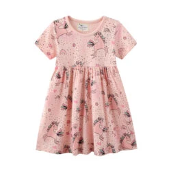 Kids Girls' Dress Floral Unicorn Short Sleeve Outdoor Casual Ruched Daily Casual Cotton Above Knee Casual Dress A Line Dress Summer Spring 1-6 Years Pink