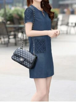 Women's Denim Dress Casual Dress Mini Dress Denim Fashion Casual Outdoor Daily Vacation Split Neck Patchwork Pocket Short Sleeve Summer Spring 2023 Regular Fit Blue Color Block S M L XL 2XL -Slay Clothing Shop c2c656c9 b1c7 40c5 9f38 5dfab20da476