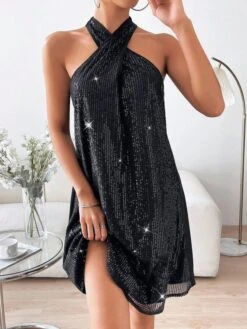 Women‘s Little Black Party Dress Plain Sequin Halter Neck Sleeveless Dress Mini Dress Black Fuchsia Summer Spring Fall Wedding Guest Evening Party Summer Dress S M L XL 2XL 3XL -Slay Clothing Shop c4940384 fa24 4496 bf14 05a677b6d192