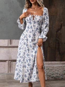 Women's Long Dress Maxi Dress Casual Dress Floral Dress Floral Casual Daily Holiday Vacation Split Print Long Sleeve Square Neck Dress Regular Fit White Blue Purple Summer Spring S M L XL -Slay Clothing Shop c53da9ad fc9f 4157 8527 386d9643b2e6