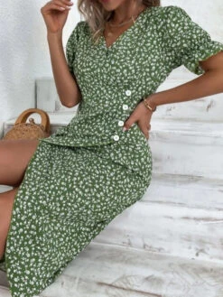 Women's Wrap Dress Floral Ditsy Floral Button Print V Neck Midi Dress Classic Daily Vacation Short Sleeve Summer Spring -Slay Clothing Shop c55a738a 8022 4d50 b3ec fc7f494bd288