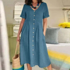 Women's Casual Dress Cotton Linen Dress A Line Dress Maxi Long Dress Cotton Blend Basic Elegant Outdoor Daily Vacation V Neck Button Pocket Short Sleeve Summer Spring Fall 2023 Regular Fit Black -Slay Clothing Shop c570408b cff3 4ff8 b7f7 1e5cc2d3b0cc