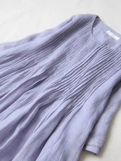 Women's Casual Dress Cotton Linen Dress Swing Dress Midi Dress Cotton Blend Basic Casual Outdoor Daily Crew Neck Ruched Pocket Short Sleeve Summer Spring 2023 Loose Fit White Pink Purple Plain M L XL -Slay Clothing Shop c5cf7052 034e 4e08 89ba 4affb5017f3f