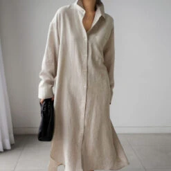 Women's Linen Dress Shirt Dress Casual Dress Maxi Long Dress Winter Dress Daily Holiday Polyester Casual Mature Shirt Collar Button Up Zipper Long Sleeve Summer Spring Loose Fit Pure Color -Slay Clothing Shop c739a3f0 c9bf 4e72 8793 5f7390bd1794