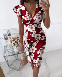 Women's Sheath Dress Midi Dress Safflower On White White Flowers On Black Tie Dye Short Sleeve Print Print Summer Spring V Neck Sexy 2023 S M L XL XXL XXXL -Slay Clothing Shop c85ca17a 8d03 4345 b4bf 6b635eb637bc