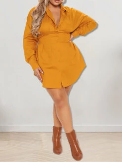 Women's Plus Size Casual Dress Shirt Dress Sheath Dress Solid Color Mini Dress Long Sleeve Button V Neck Basic Outdoor Black Yellow Fall Spring XL XXL 3XL 4XL 5XL -Slay Clothing Shop ca7652c0 ab89 4ab3 affa d8363ac56a8f