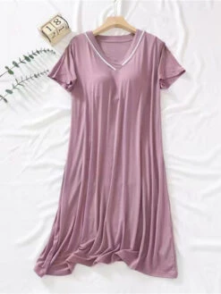 Women's Padded Nightgown Nightshirt Dress Stripe Fashion Casual Soft Home Daily Bed Polyester Breathable V Wire Short Sleeve Chest Pads Summer Spring Light Pink Black -Slay Clothing Shop cb4076ca 60fb 4dbf a975 7999f935bfc0
