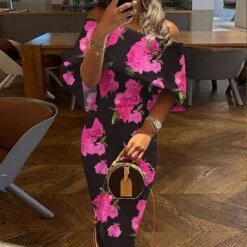 Women's Party Dress Cocktail Dress Wedding Guest Dress Midi Dress White Flower Black Flower Black Short Sleeve Pure Color Cold Shoulder Summer Spring Fall Off Shoulder Fashion Party Office Wedding -Slay Clothing Shop cbd03614 3b5e 4656 9ffb ac3f38bdb44f