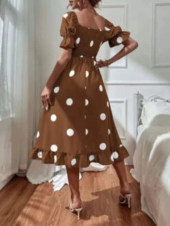 Women's Summer Dress Polka Dot Dress Polka Dot Print Ruched Square Neck Midi Dress Fashion Modern Daily Holiday Short Sleeve Slim Black Blue Brown Summer Spring S M L XL -Slay Clothing Shop cc0b6d85 89a0 4ecf 95a1 02c4c1d2ea9e